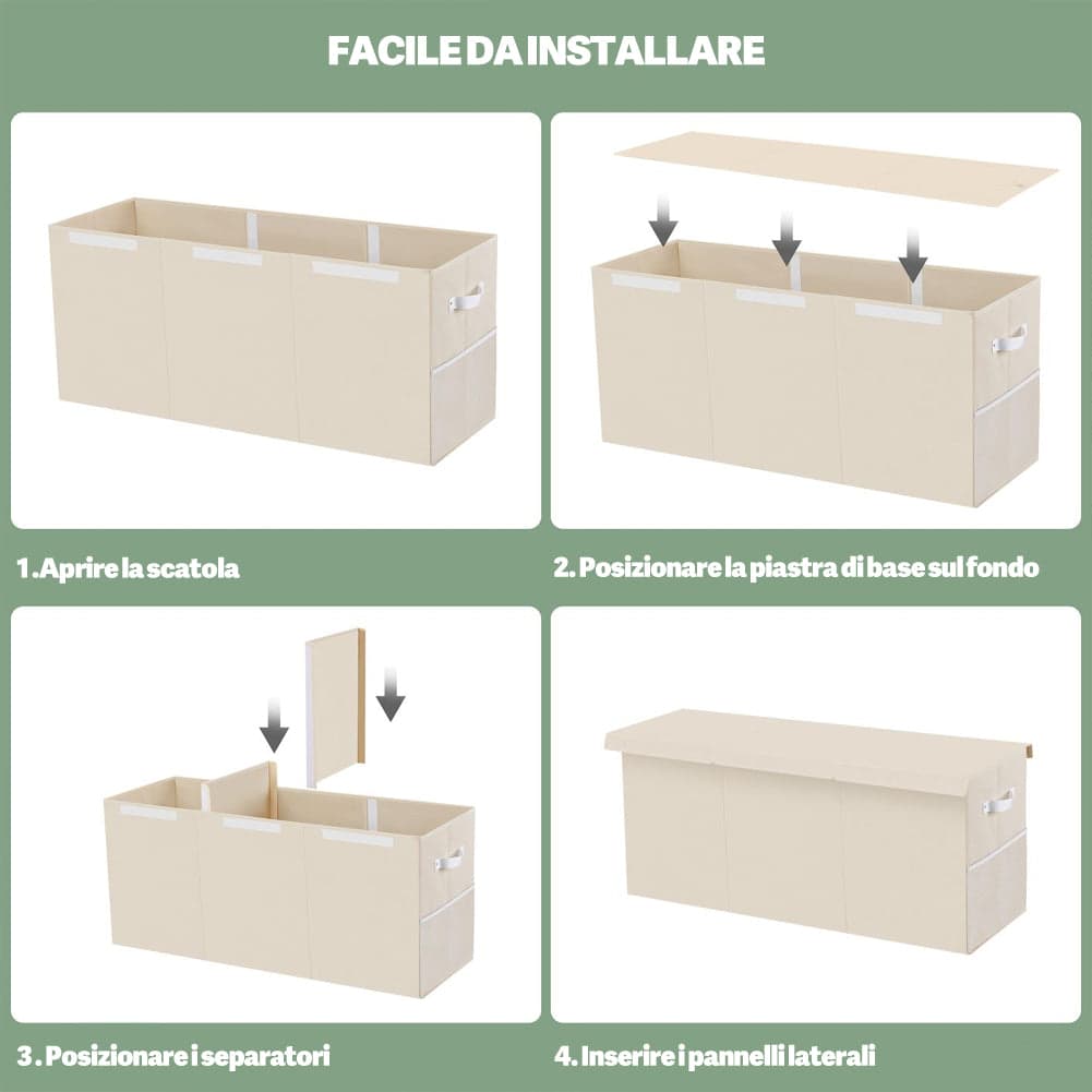Contenitore Box 3 Scomparti Porta Giocattoli Pieghevole con Coperchio 118LT Organizer Beige in Portagiochi Danyx - Casoria, commercioVirtuoso.it
