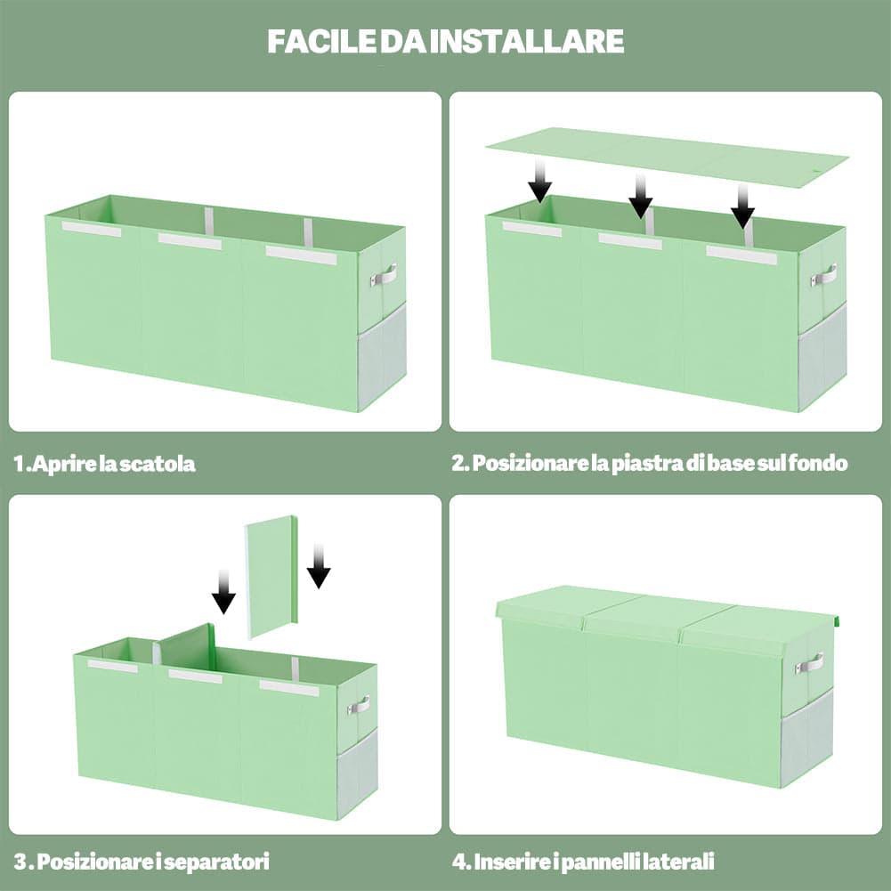 Contenitore Box 3 Scomparti Porta Giocattoli Pieghevole con Coperchio 118LT Organizer Verde in Portagiochi Danyx - Casoria, commercioVirtuoso.it