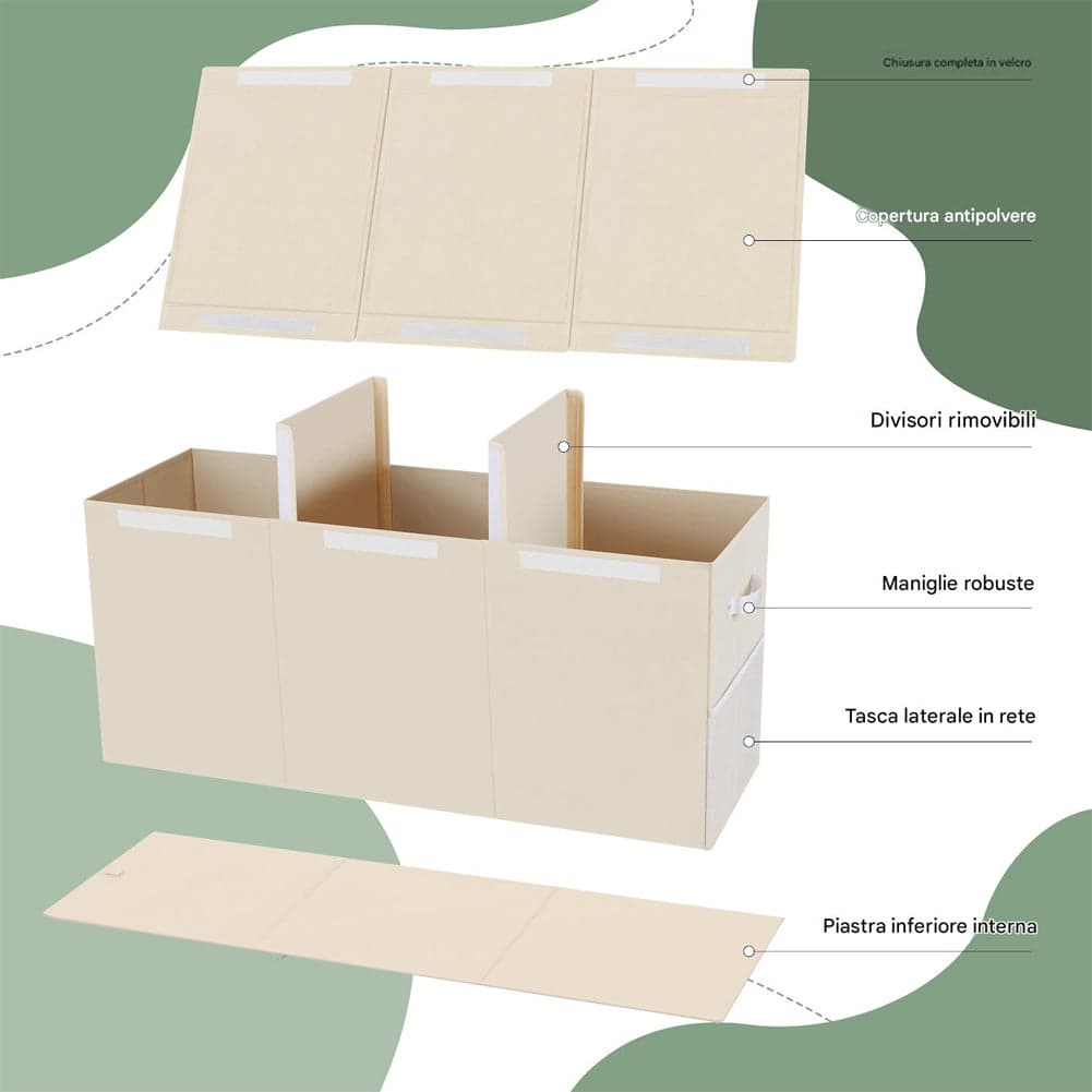 Contenitore Box 3 Scomparti Porta Giocattoli Pieghevole con Coperchio 118LT Organizer Beige in Portagiochi Danyx - Casoria, commercioVirtuoso.it