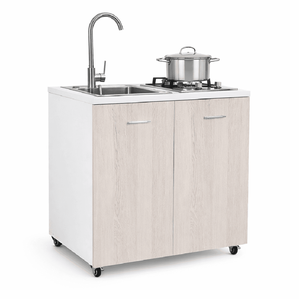 Mini Cucina Completa 80x60 Salvaspazio con 2 Fuochi Gas Lavello Acciaio e Ruote Olmo in Moduli componibili Danyx - Casoria, commercioVirtuoso.it