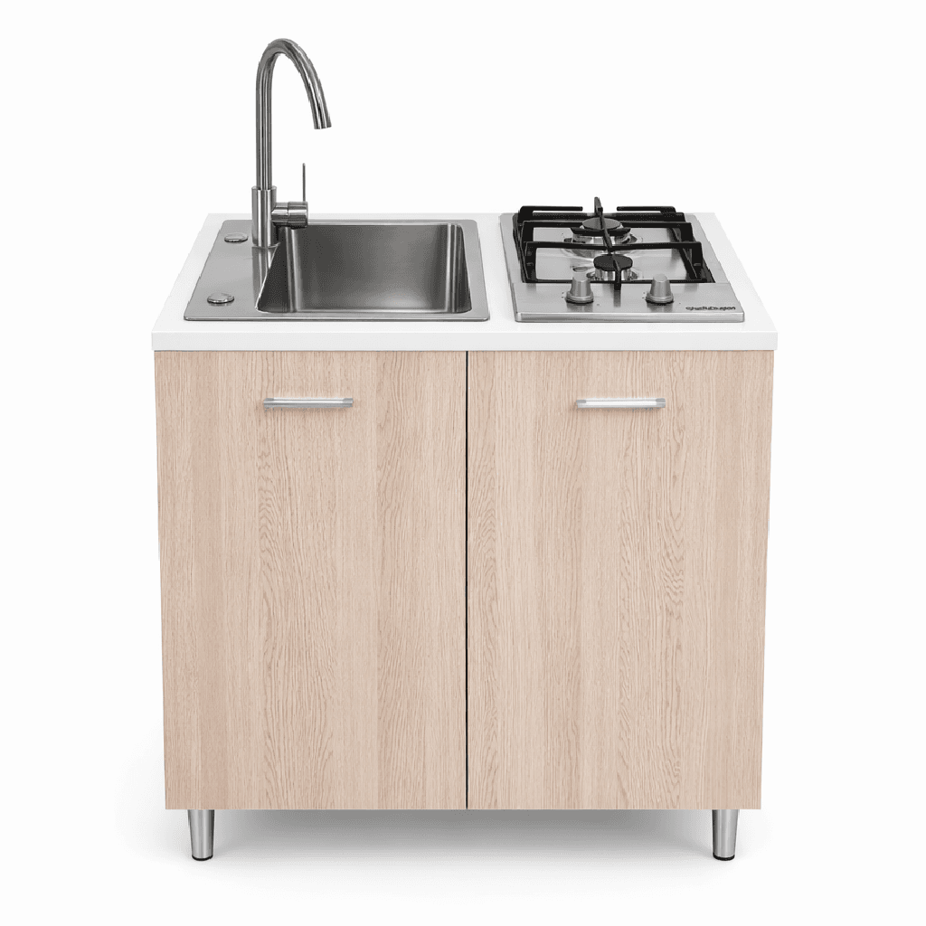 Mini Cucina Completa 80x60 Salvaspazio con 2 Fuochi Gas Lavello Acciaio e Ruote Olmo in Moduli componibili Danyx - Casoria, commercioVirtuoso.it