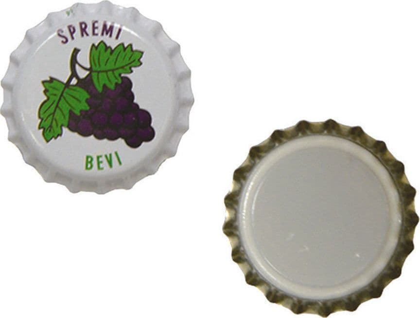 TAPPO A CORONA LITOGRAFATO UVA ø mm.26,5 in busta da pz.100 guarnizione interna in prodotto EuroStore07 - Alatri, commercioVirtuoso.it