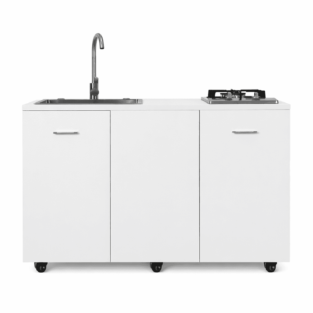 Mini Cucina Completa 120x60 Salvaspazio con 2 Fuochi Gas Lavello Acciaio e Ruote Bianco in Moduli componibili Danyx - Casoria, commercioVirtuoso.it