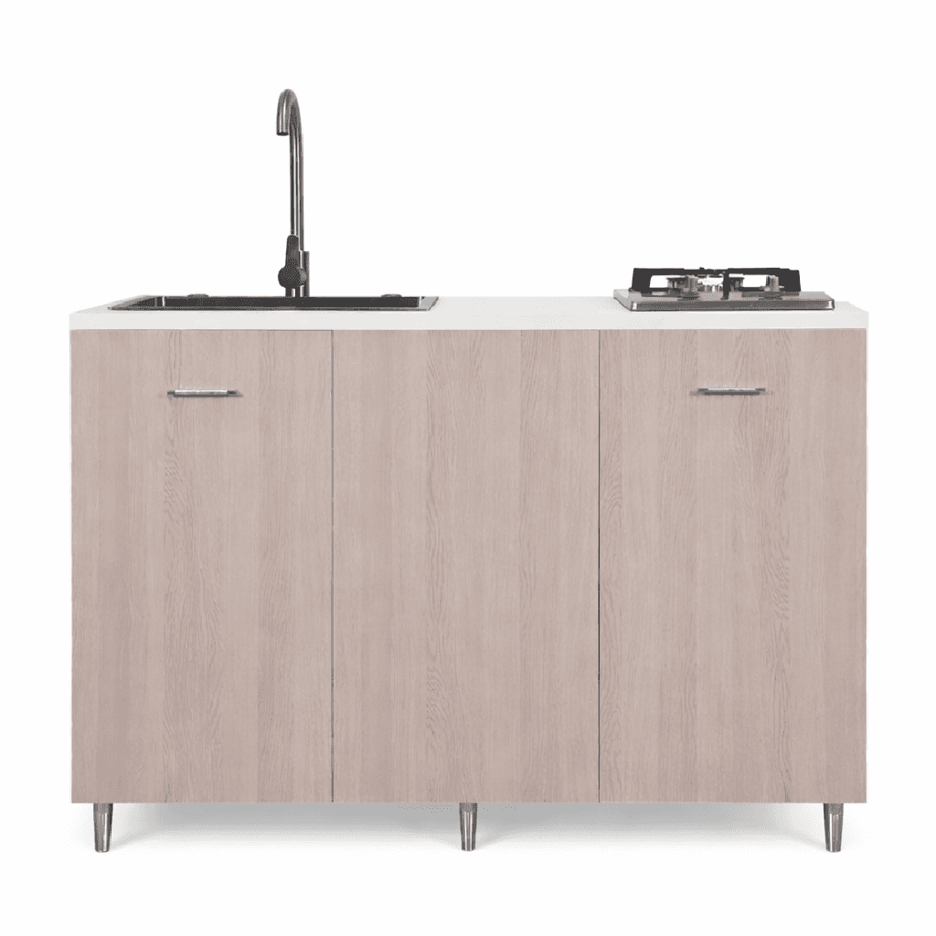 Mini Cucina Completa 120x60 Salvaspazio con 2 Fuochi Gas Lavello Acciaio e Ruote Olmo in Moduli componibili Danyx - Casoria, commercioVirtuoso.it