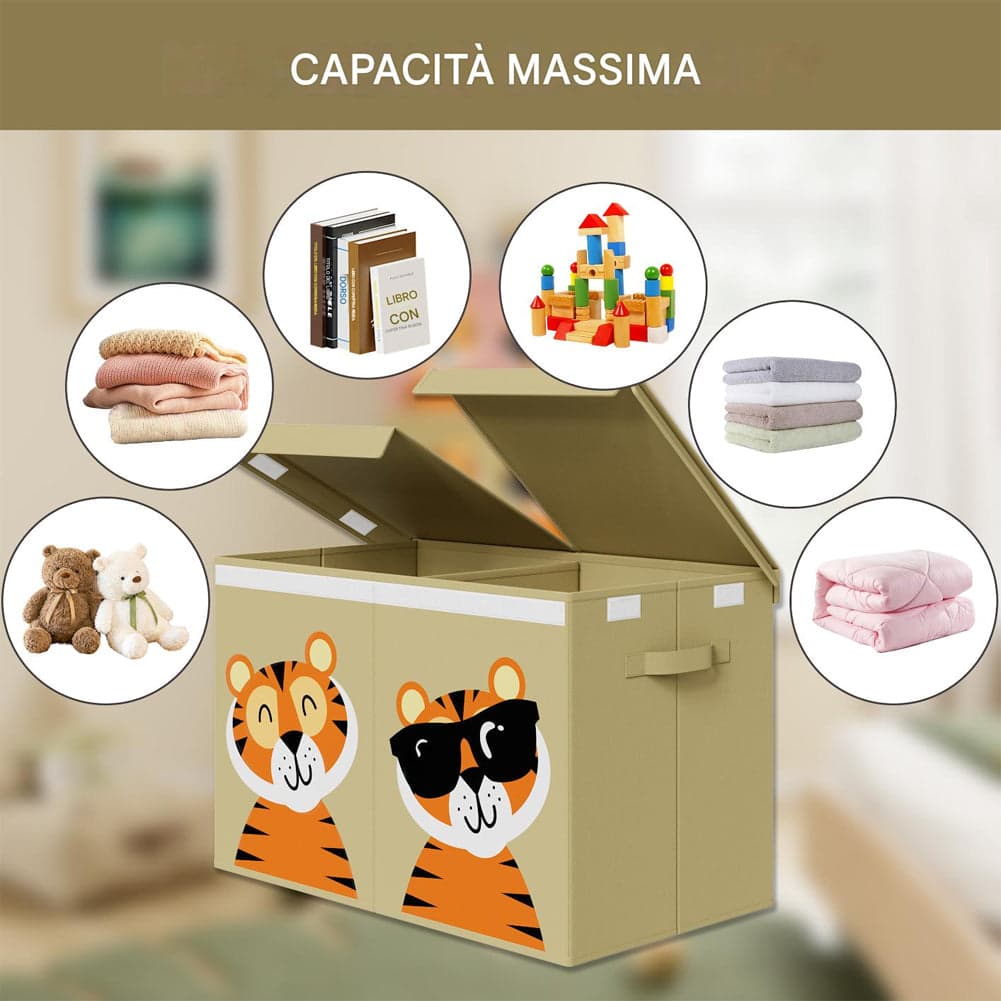 Contenitore Box 2 Scomparti Porta Giocattoli Pieghevole con Coperchio 80LT Organizer Beige in Portagiochi Danyx - Casoria, commercioVirtuoso.it