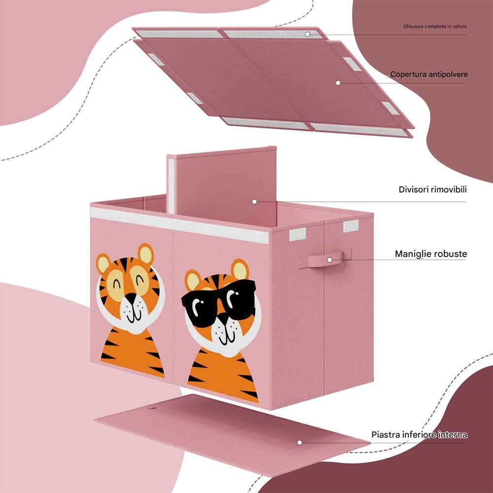 Contenitore Box 2 Scomparti Porta Giocattoli Pieghevole con Coperchio 80LT Organizer Rosa in Portagiochi Danyx - Casoria, commercioVirtuoso.it