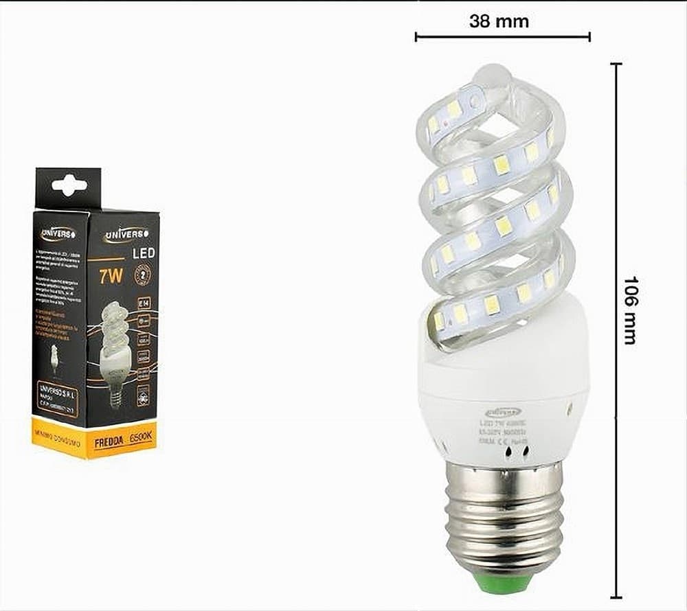 LAMPADINA LED SPIRALE ATTACCO E27 7WATT LUCE 6500K 3000K 4000K ILLUMINAZIONE S02 in Lampadine a LED Trade Shop italia - Napoli, commercioVirtuoso.it