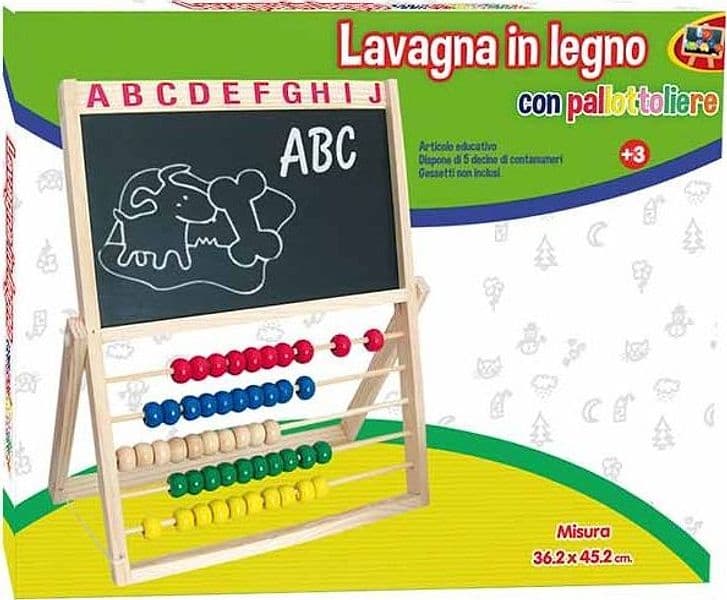 LAVAGNA DISEGNO BAMBINI CON PALLOTTOLIERE ABACO COLORATO IN LEGNO GRANDI GIOCHI
