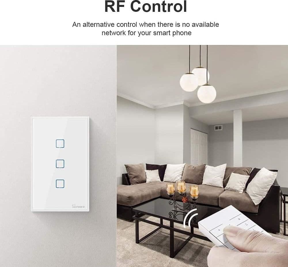 INTERRUTTORE LUCE PARETE SMART HOME TOUCH WIRELESS WIFI A 3 CANALI SONOFF T0US3C in Interruttori dimmer Trade Shop italia - Napoli, commercioVirtuoso.it