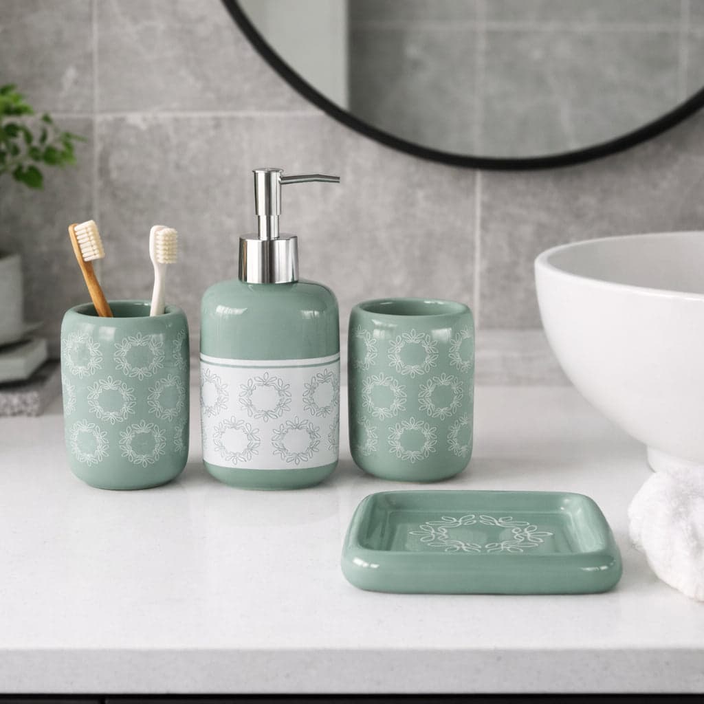 Set Accessori Bagno Ceramica 3 Pezzi Dispenser Sapone Portaspazzolini Verde in Set di accessori per il bagno Danyx - Casoria, commercioVirtuoso.it
