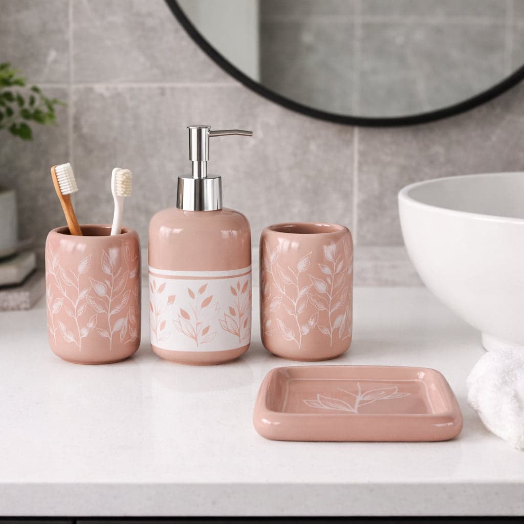 Set Accessori Bagno Ceramica 3 Pezzi Dispenser Sapone Portaspazzolini Rosa in Set di accessori per il bagno Danyx - Casoria, commercioVirtuoso.it