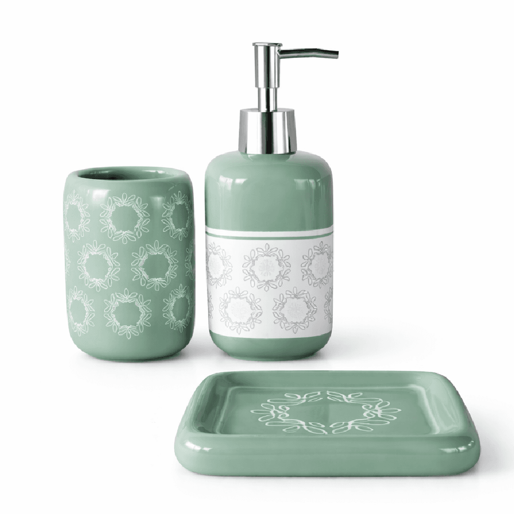 Set Accessori Bagno Ceramica 3 Pezzi Dispenser Sapone Portaspazzolini Verde in Set di accessori per il bagno Danyx - Casoria, commercioVirtuoso.it