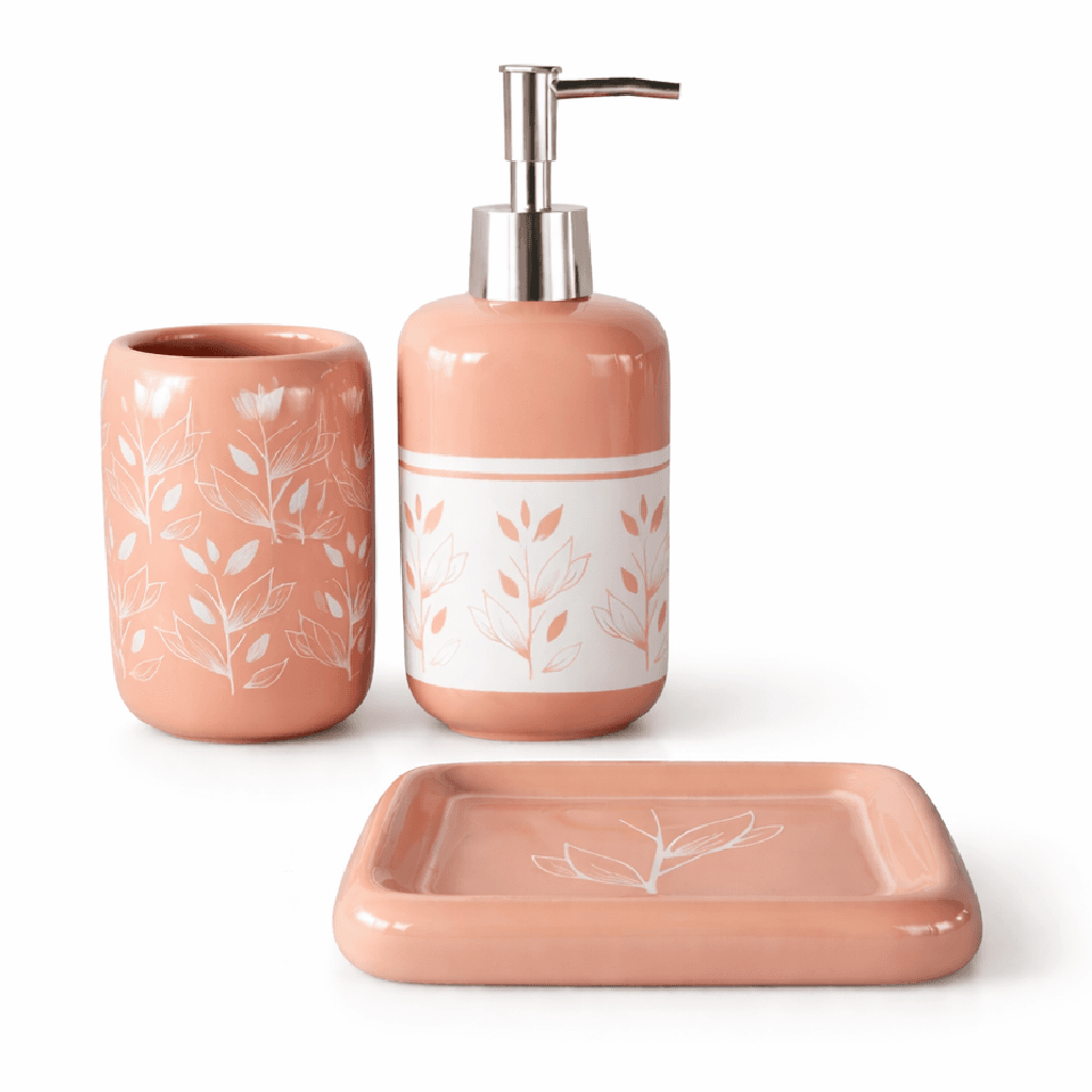 Set Accessori Bagno Ceramica 3 Pezzi Dispenser Sapone Portaspazzolini Rosa in Set di accessori per il bagno Danyx - Casoria, commercioVirtuoso.it
