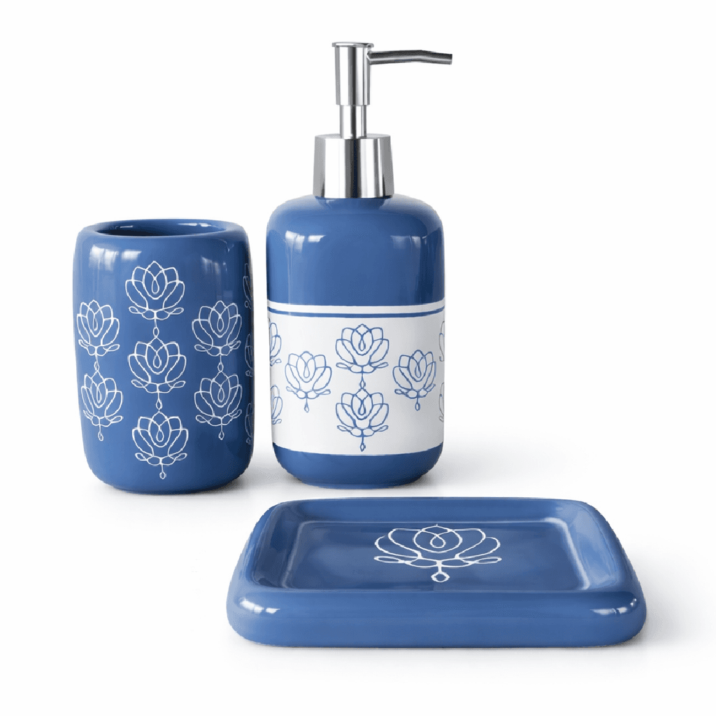 Set Accessori Bagno Ceramica 3 Pezzi Dispenser Sapone Portaspazzolini Blu in Set di accessori per il bagno Danyx - Casoria, commercioVirtuoso.it