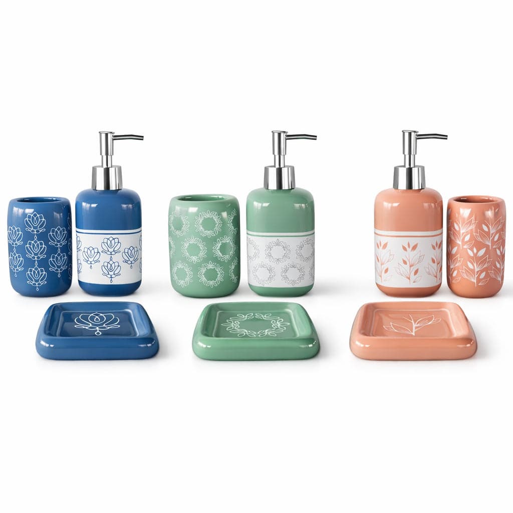 Set Accessori Bagno Ceramica 3 Pezzi Dispenser Sapone Portaspazzolini Blu in Set di accessori per il bagno Danyx - Casoria, commercioVirtuoso.it