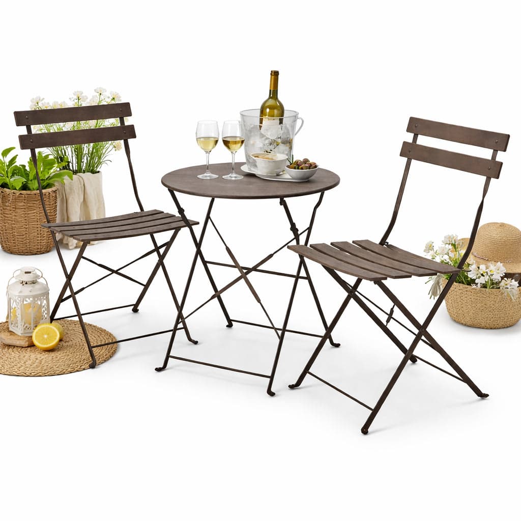 Set 3 pezzi Giardino Tavolo e 2 Sedie Pieghevoli modello Bistrot Salvaspazio Tortora
