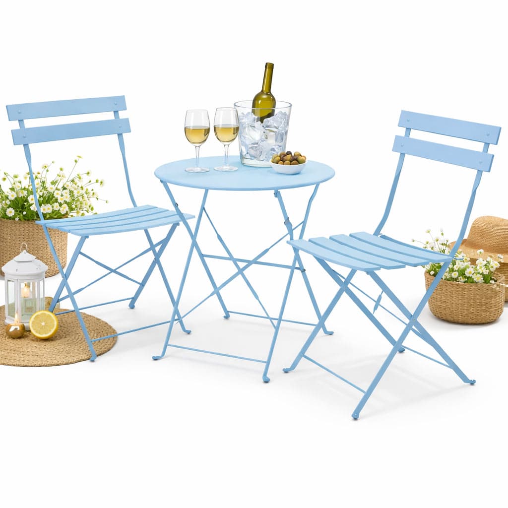Set 3 pezzi Giardino Tavolo e 2 Sedie Pieghevoli modello Bistrot Salvaspazio Azzurro