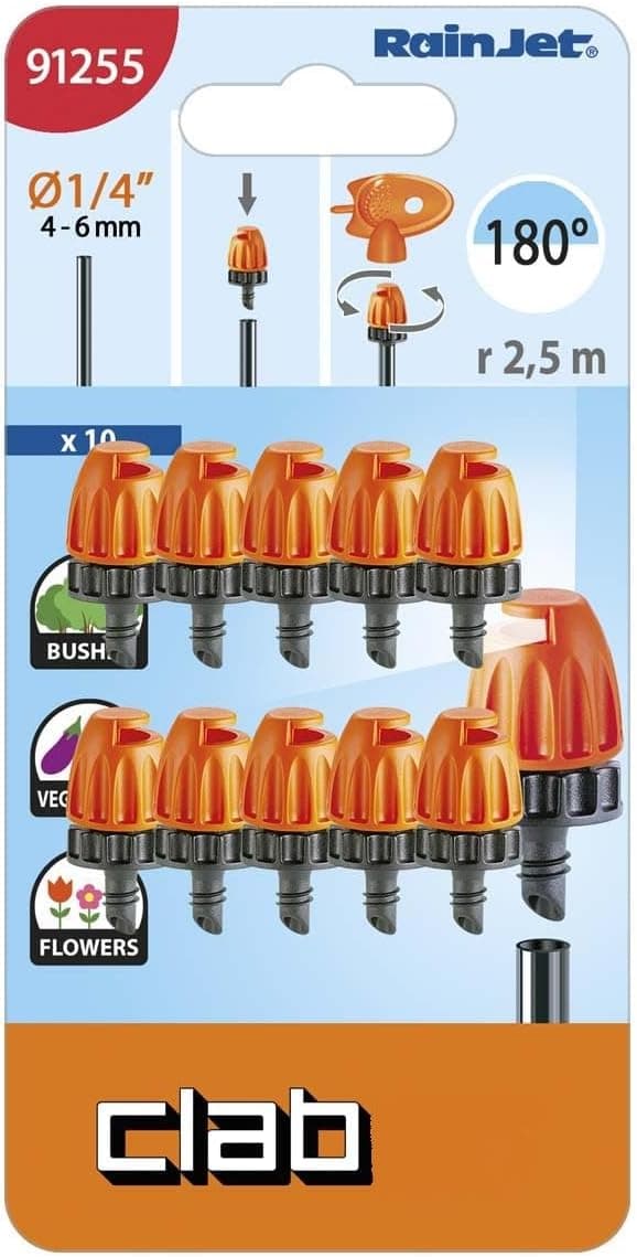 CLABER 91255 MICROIRRIGATORE 180 ° GRADI 10 PZ PER TUBO PICCOLO O GRANDE in prodotto EuroStore07 - Alatri, commercioVirtuoso.it