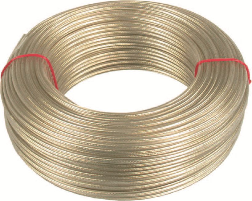 CAVETTO ACCIAIO OTTONATO RIVESTITO IN PVC TRASPARENTE mm. 4 - mt. 100 in prodotto EuroStore07 - Alatri, commercioVirtuoso.it