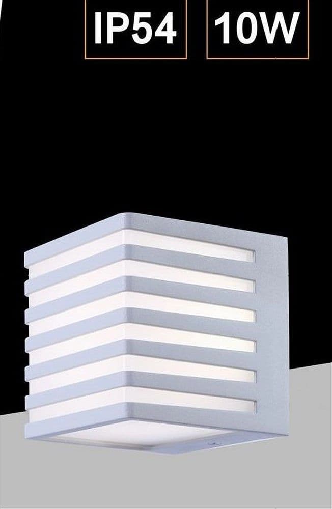 APPLIQUE MURO ESTERNO LED 10W LAMPADA DECORATIVA STRISCE CUBO BIANCO IP54 B110-B in Lampade da parete Trade Shop italia - Napoli, commercioVirtuoso.it