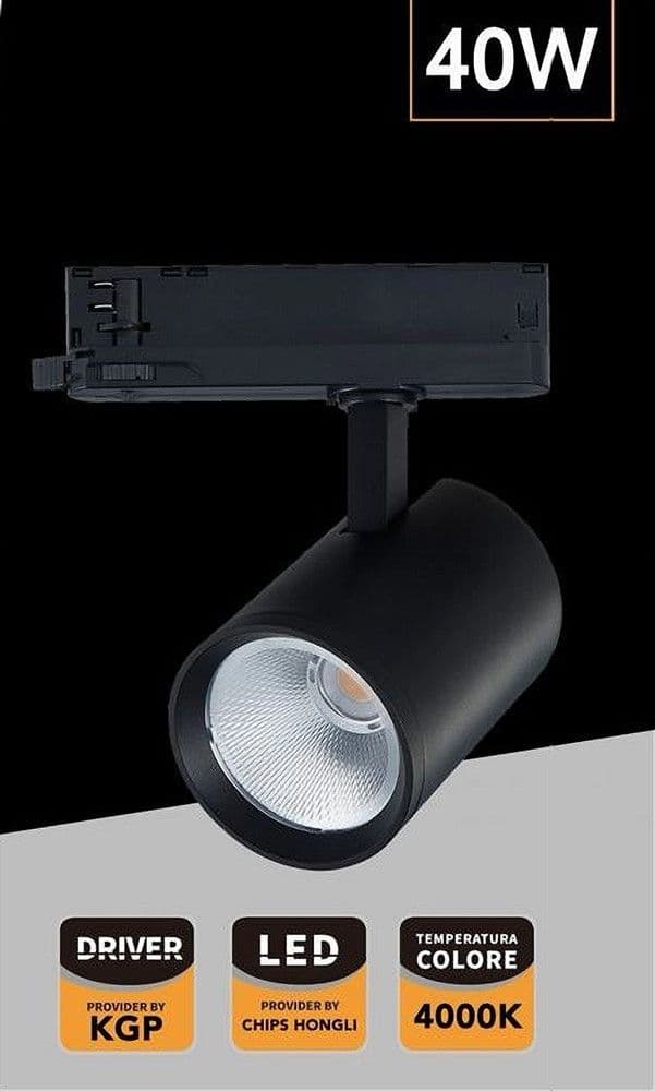 FARETTO LED 40 W PER BINARIO TRACK TRIFASE FARO LUCE NATURALE 4000K IP20 PT4-40W in Faretti da soffitto Trade Shop italia - Napoli, commercioVirtuoso.it