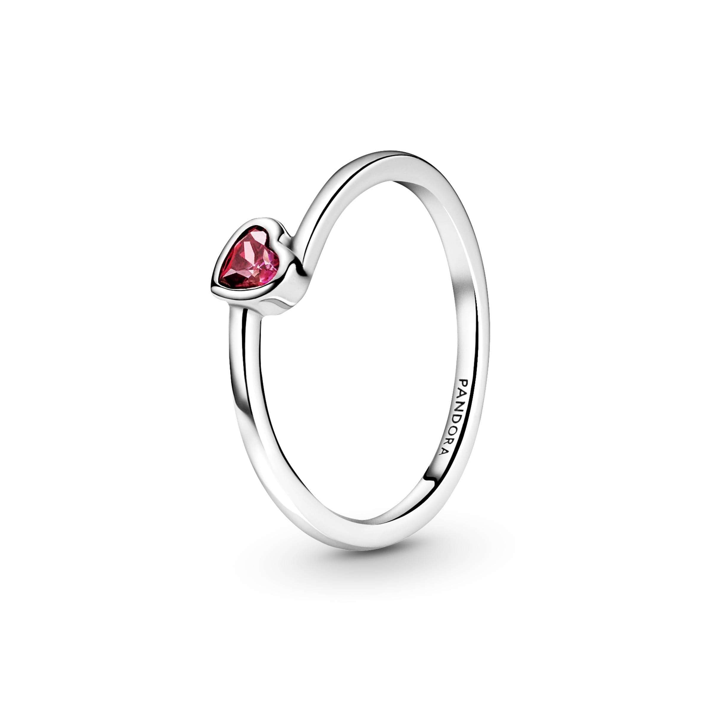 Pandora - Anello con solitario a cuore obliquo rosso