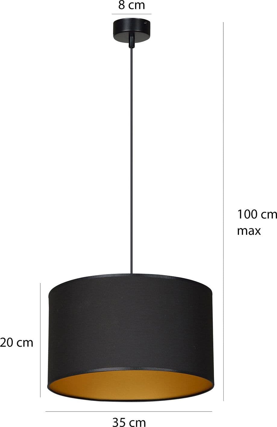 Sospensione 1 Luce Roto Con Paralume A Cilindro In Tessuto Nero E Oro in Lampade a sospensione LuceArt - Montecorvino Pugliano, commercioVirtuoso.it