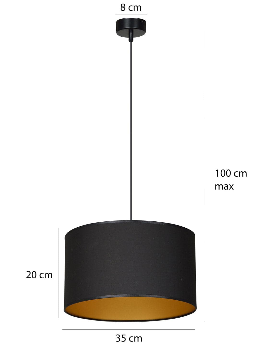 Sospensione 1 Luce Roto Con Paralume A Cilindro In Tessuto Nero E Oro in Lampade a sospensione LuceArt - Montecorvino Pugliano, commercioVirtuoso.it