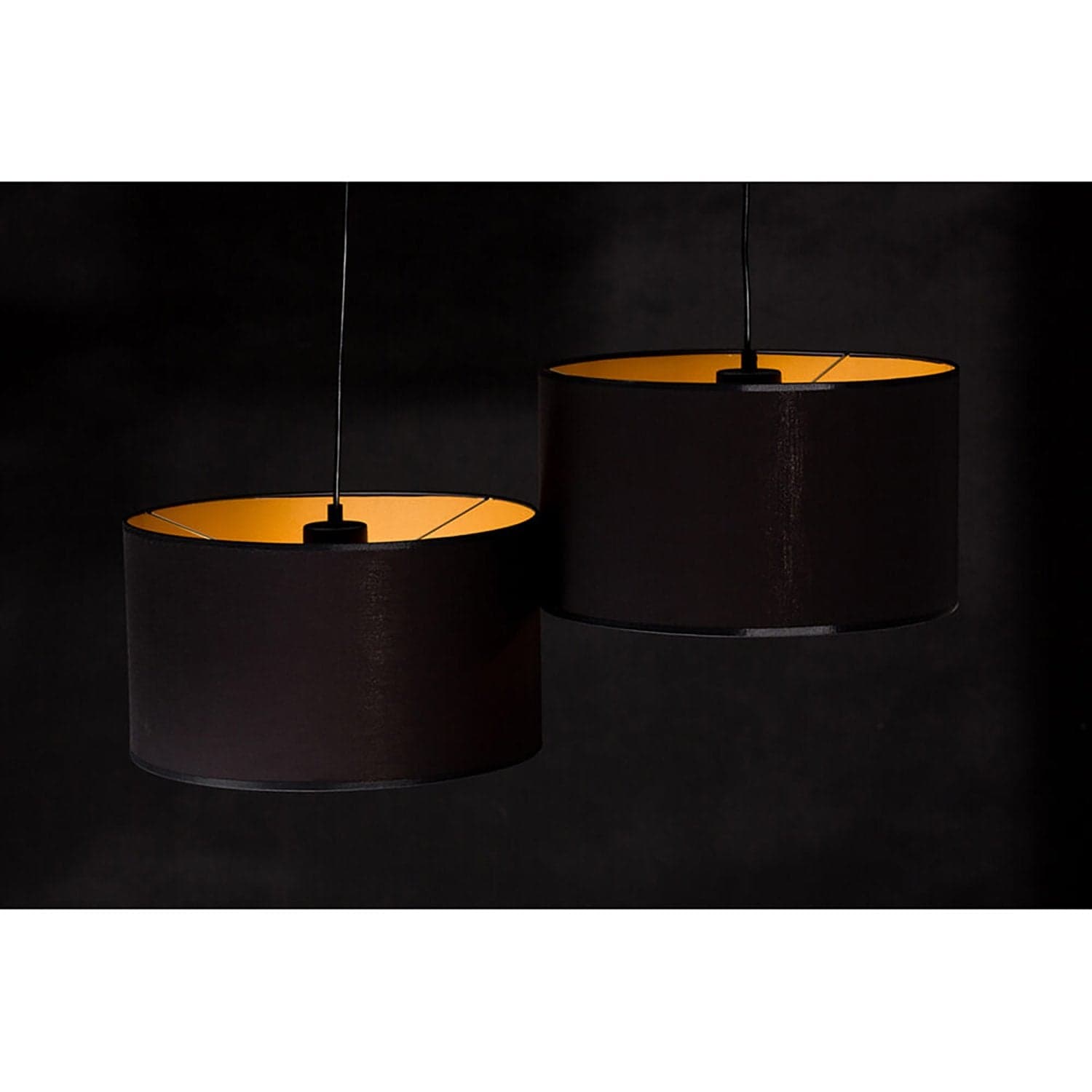 Sospensione 2 Luci Roto Con Paralumi A Cilindro In Tessuto Nero E Oro in Lampade a sospensione LuceArt - Montecorvino Pugliano, commercioVirtuoso.it