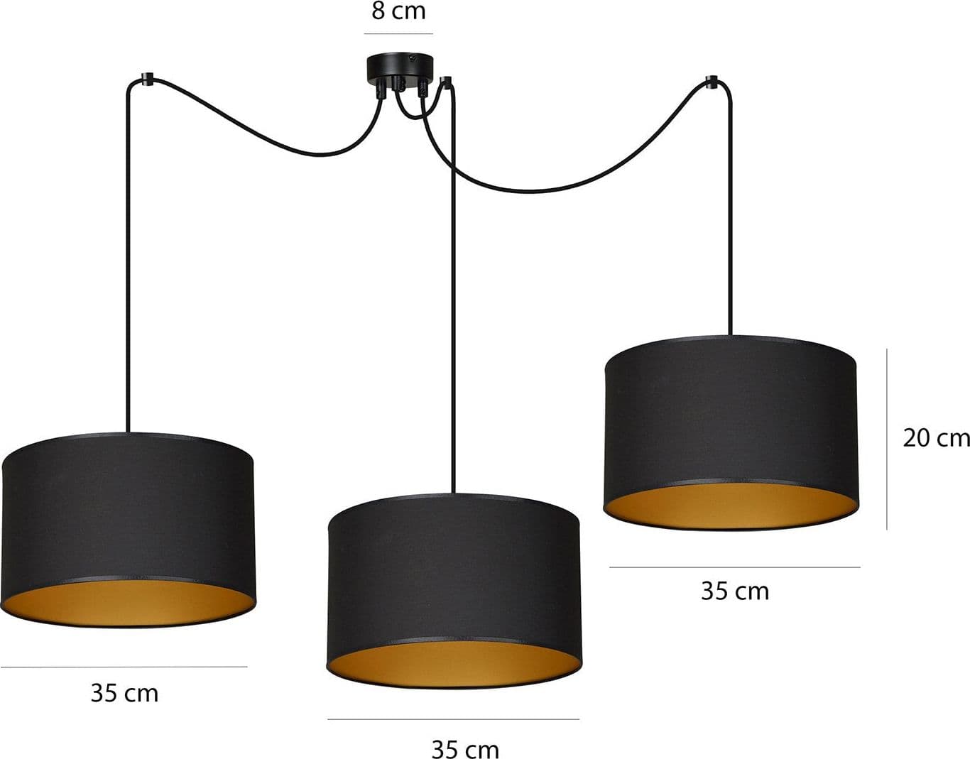 Sospensione 3 Luci Roto Con Paralumi A Cilindro In Tessuto Nero E Oro in Lampade a sospensione LuceArt - Montecorvino Pugliano, commercioVirtuoso.it