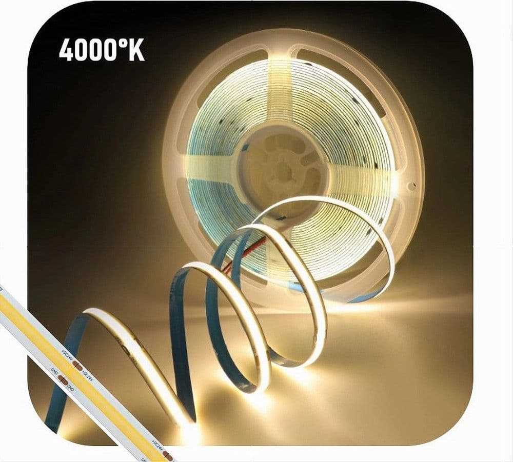STRISCIA LED COB BOBINA 5MT FLESSIBILE DC 24V VARIE TEMPERATURE COLORE COB-24V-320 in Nastri LED Trade Shop italia - Napoli, commercioVirtuoso.it