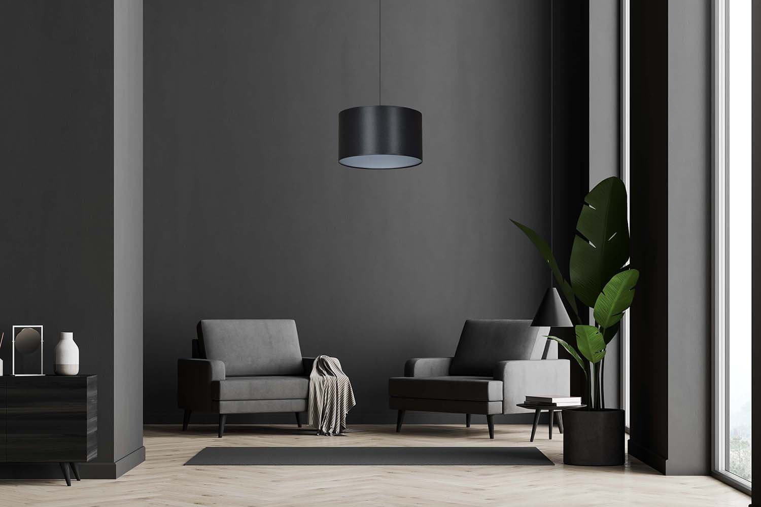 Sospensione 1 Luce Roto Con Paralume A Cilindro In Tessuto Nero E Argento in Lampade a sospensione LuceArt - Montecorvino Pugliano, commercioVirtuoso.it
