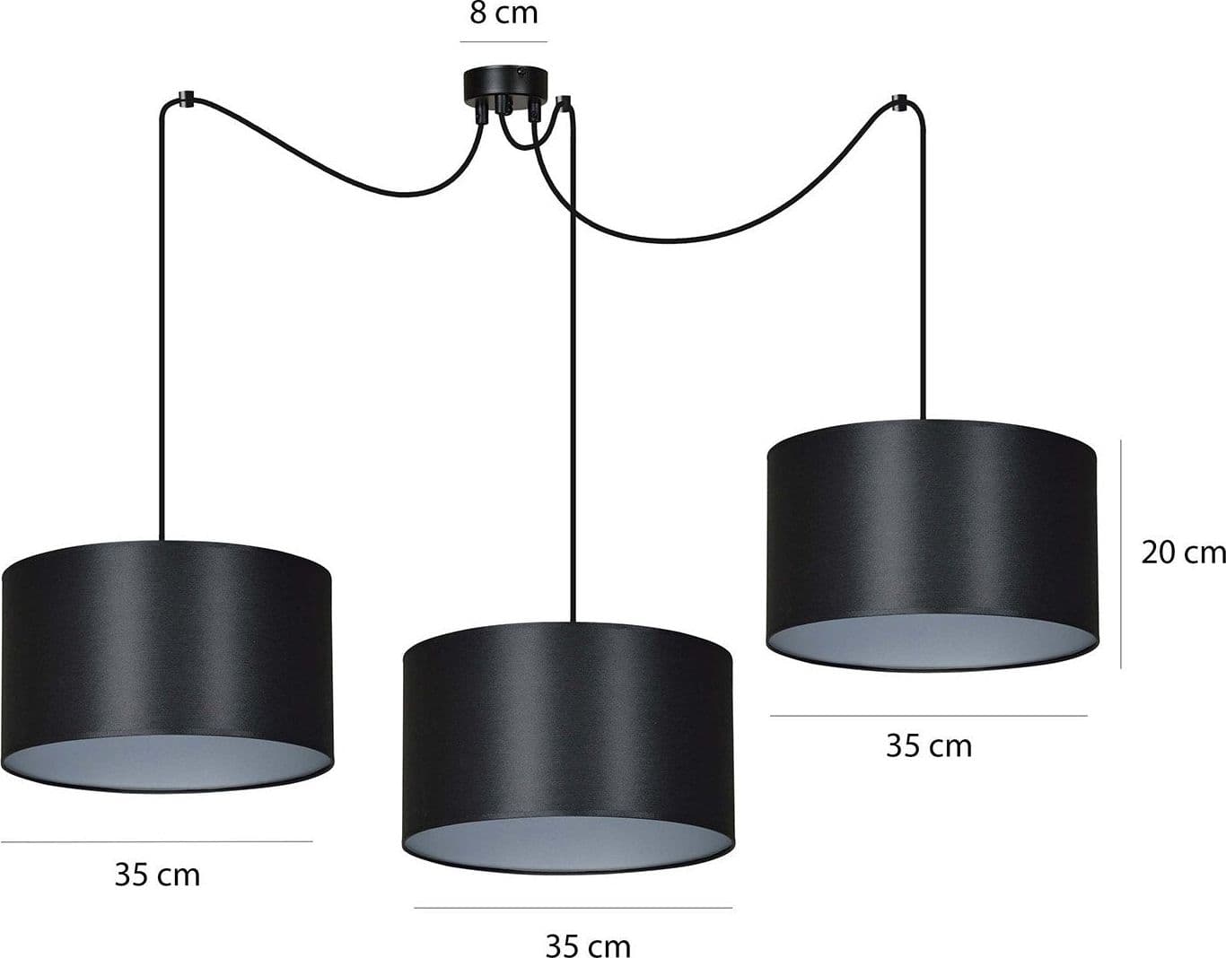 Sospensione 3 Luci Roto Con Paralumi A Cilindro In Tessuto Nero E Argento in Lampade a sospensione LuceArt - Montecorvino Pugliano, commercioVirtuoso.it