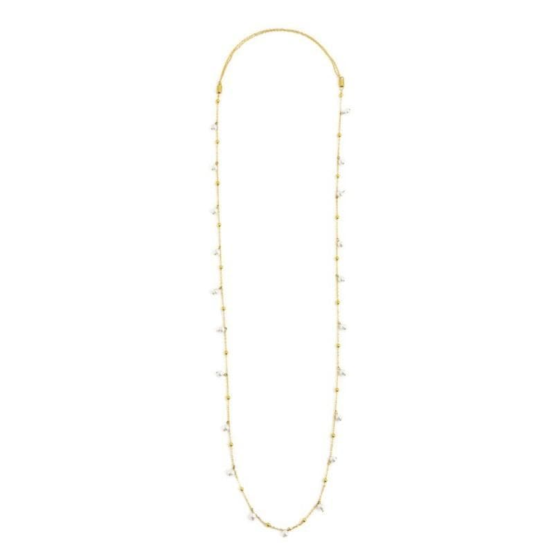 Marlù COLLANA CON PERLE 3.30MM E SFERE CATENA 90CM PVD ORO