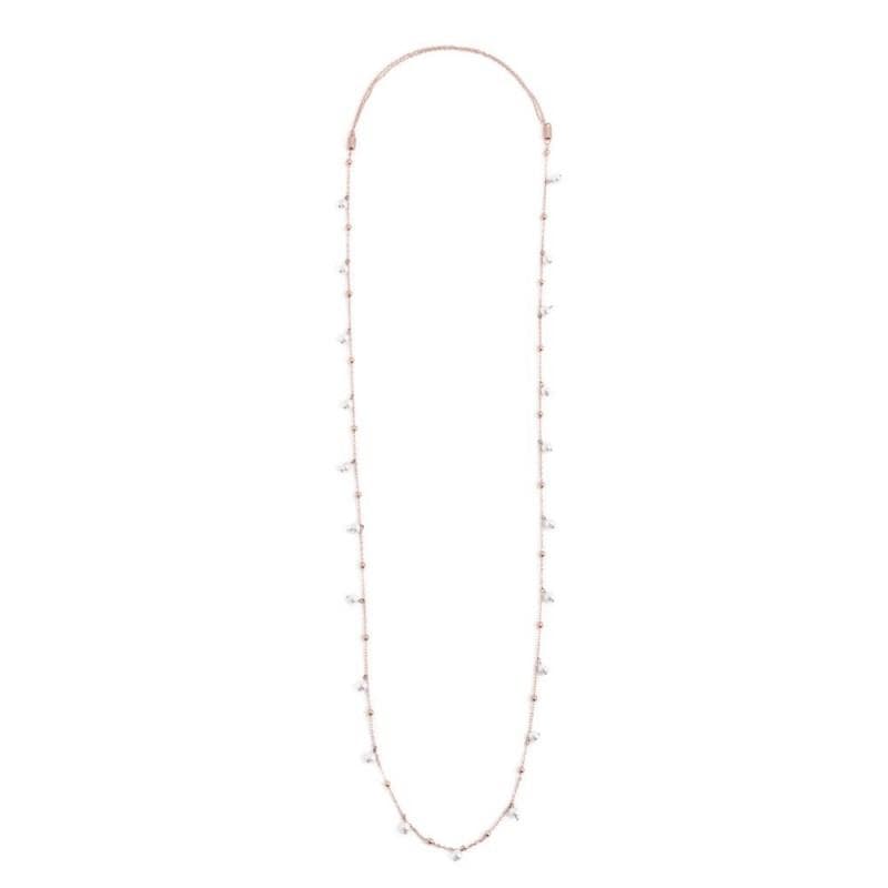 Marlù COLLANA CON PERLE 3.30MM E SFERE CATENA 90CM PVD ROSE'