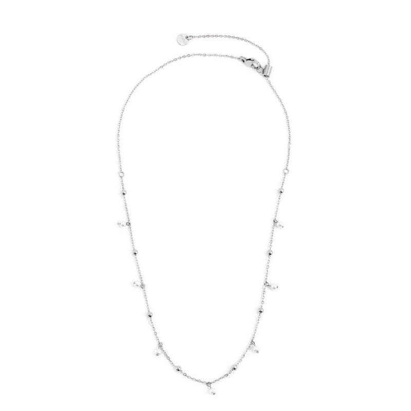 Marlù COLLANA CON PERLE 3.30MM E SFERE CATENA 44CM ACCIAIO