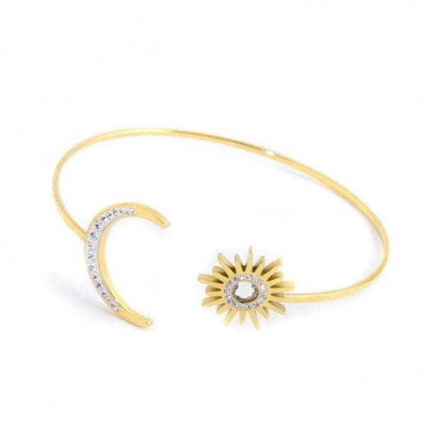 Marlù- Bracciale Rigido Sole Luna Cristal Bianchi Pvd Oro