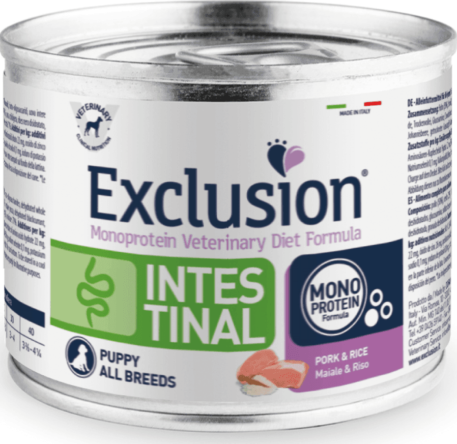 Exclusion Intestinal paté Cani Puppy All Breeds maiale e riso in Secco 101 Market - Poggibonsi, commercioVirtuoso.it