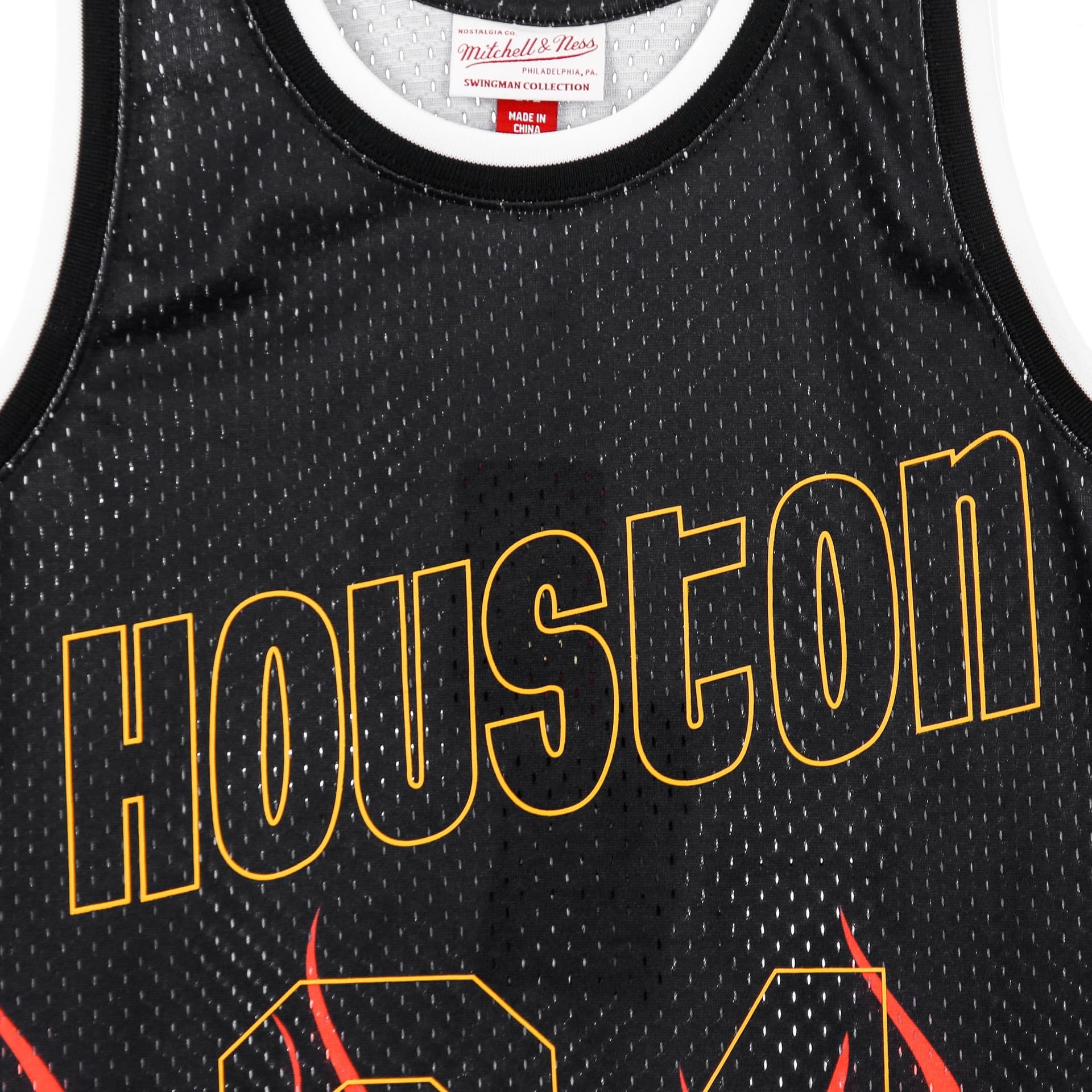 MITCHELL &amp; NESS Canotta Basket Uomo Nba Swingman Jersey Flames Hardwood Classics N.34 Hakeem Olajuwon 1993-94 Houroc Black/black/multi Color da uomo in Maglie sportive da uomo Drestige - Casamassima, commercioVirtuoso.it