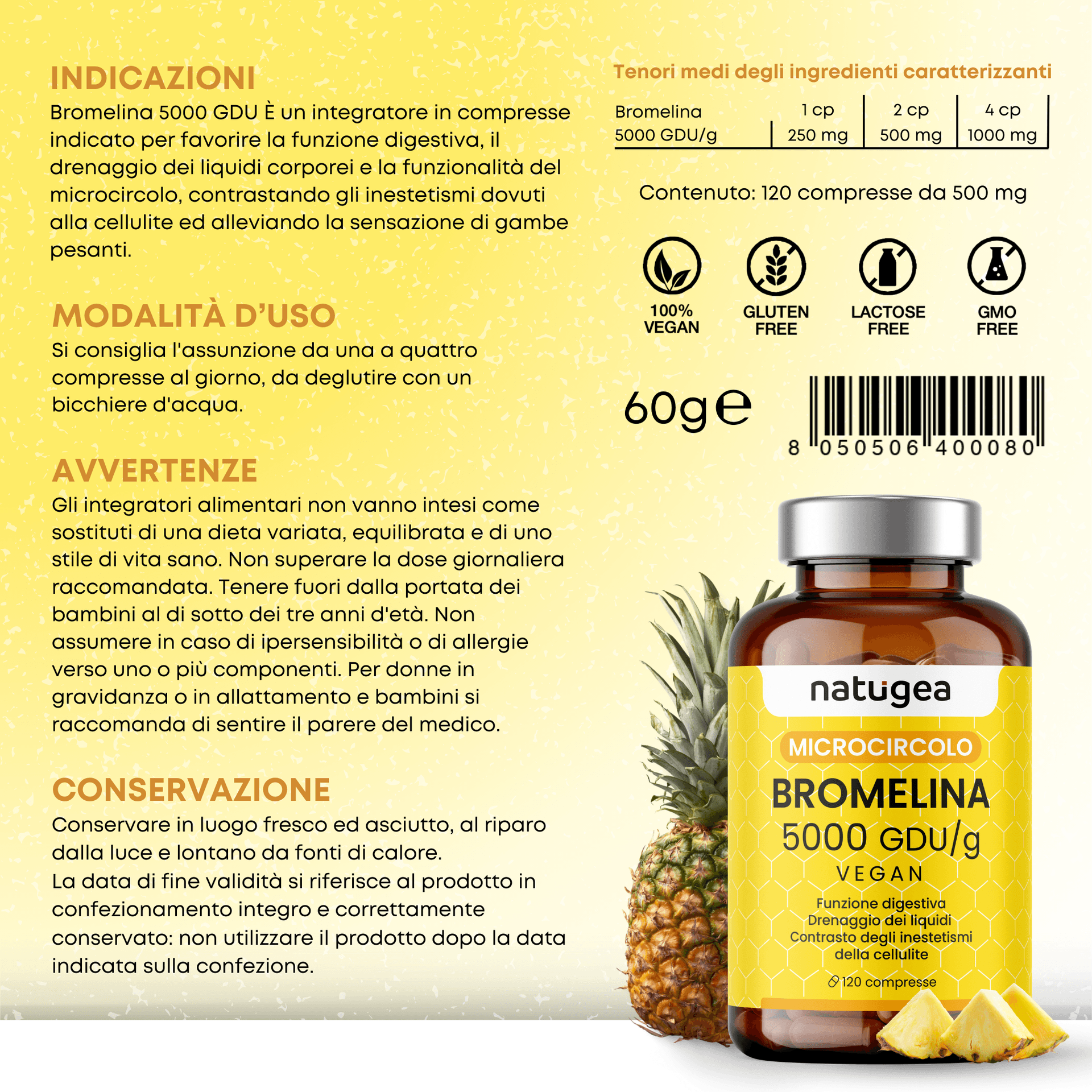 Bromelina forte 5000 GDU/g reali in Enzimi digestivi Natugea - Pavia, commercioVirtuoso.it