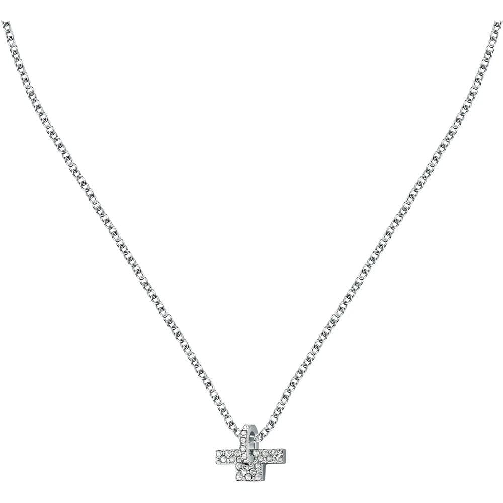 Collana TRUSSARDI donna T-Logo acciaio / cristalli bianchi