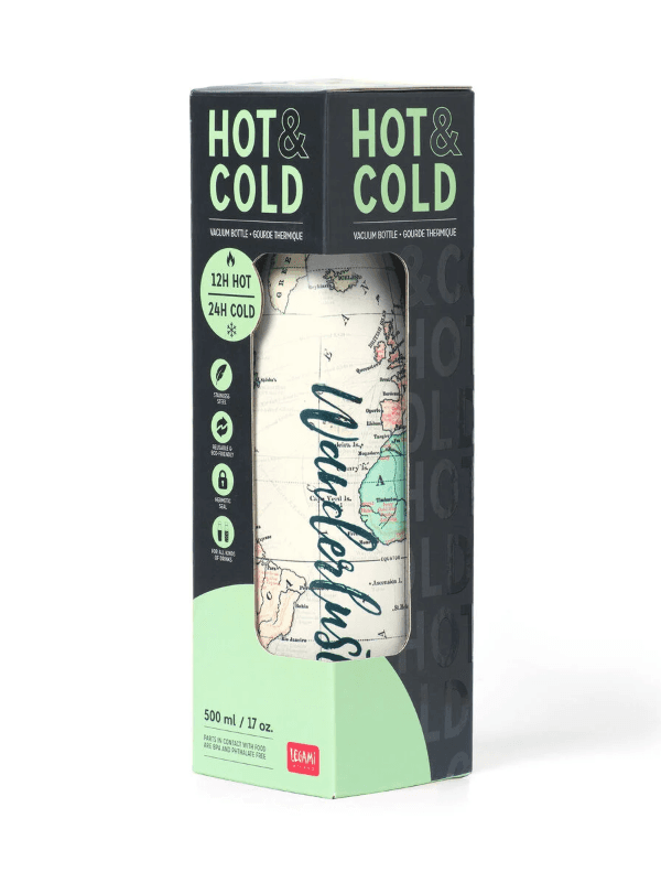 Legami - Hot&Cold, Bottiglia Termica 500 ml, Leggera e Resistente, Chiusura Ermetica, Manico in Silicone Removibile, Tema Travel in Thermos per bibite Cartospedia - Napoli, commercioVirtuoso.it