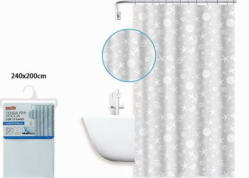 TENDA PER DOCCIA VASCA BAGNO DESIGN STILE MARINO 240 X 200CM CON 12 ANELLI 87588 in Tende da doccia Trade Shop italia - Napoli, commercioVirtuoso.it