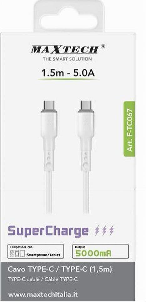 CAVO TYPE-C/TYPE-C 1.5MT SUPER RICARICA 5A CAVETTO PER SMARTPHONE TABLET F-TC067 in Proiettori Trade Shop italia - Napoli, commercioVirtuoso.it