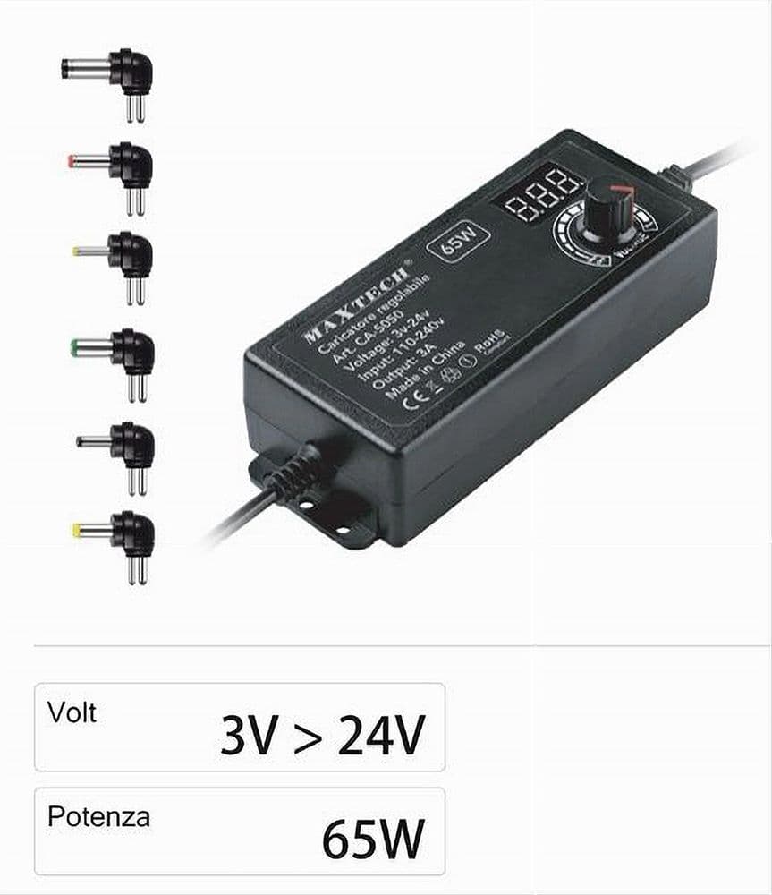 ALIMENTATORE CARICATORE REGOLABILE 65 W 3A DA 3V A 24V CON 6 CONNETTORI CA-S050 in Adattatori da viaggio Trade Shop italia - Napoli, commercioVirtuoso.it