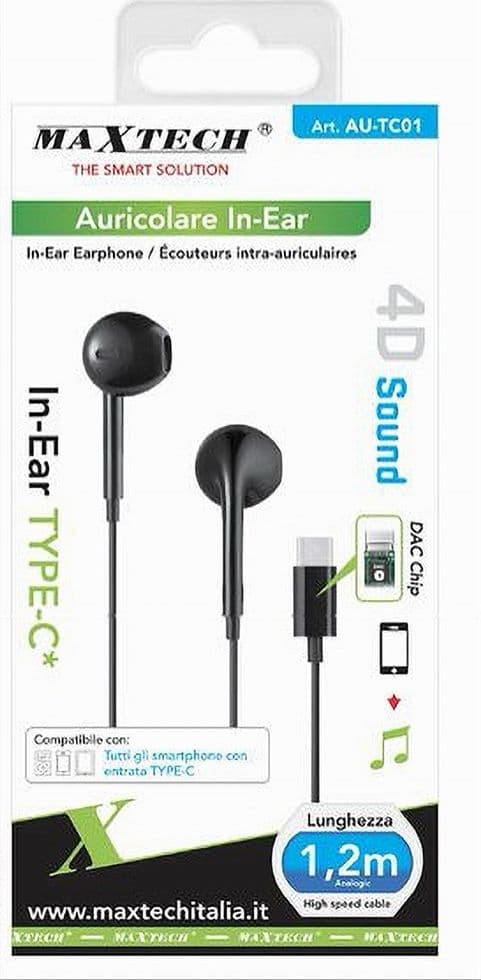 AURICOLARE IN-EAR CUFFIE 1.2MT CONNETTORE TYPE-C DAC CHIP PER SMARTPHONE AU-TC01 in Cuffie In-Ear Trade Shop italia - Napoli, commercioVirtuoso.it