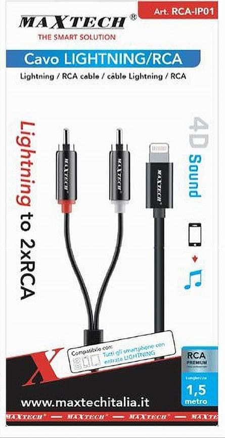 CAVO LIGHTNING A 2XRCA 150CM ADATTATORE STEREO Y SPLITTER AUDIO 4D SOUND RCA-IP01 in Connettori RCA Trade Shop italia - Napoli, commercioVirtuoso.it
