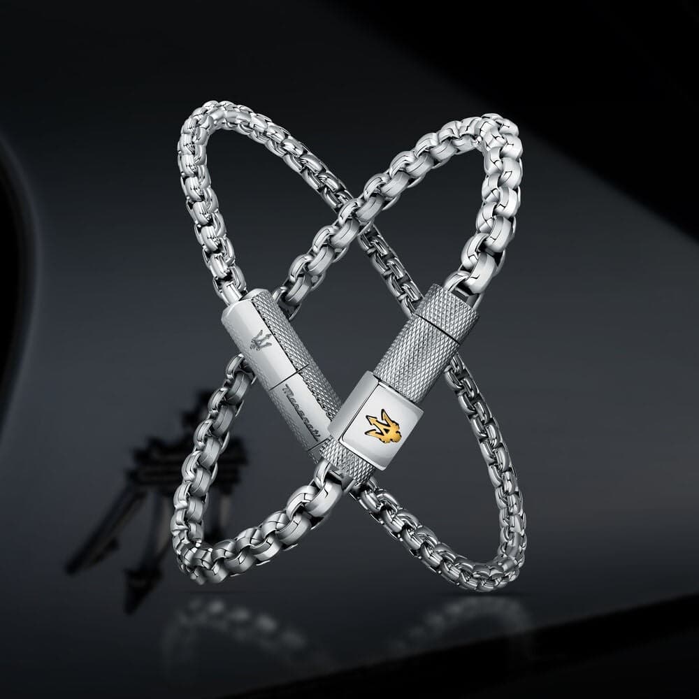 Bracciale MASERATI uomo Logo acciaio con logo dorato in Bracciali Web Time Orologi - Milano, commercioVirtuoso.it