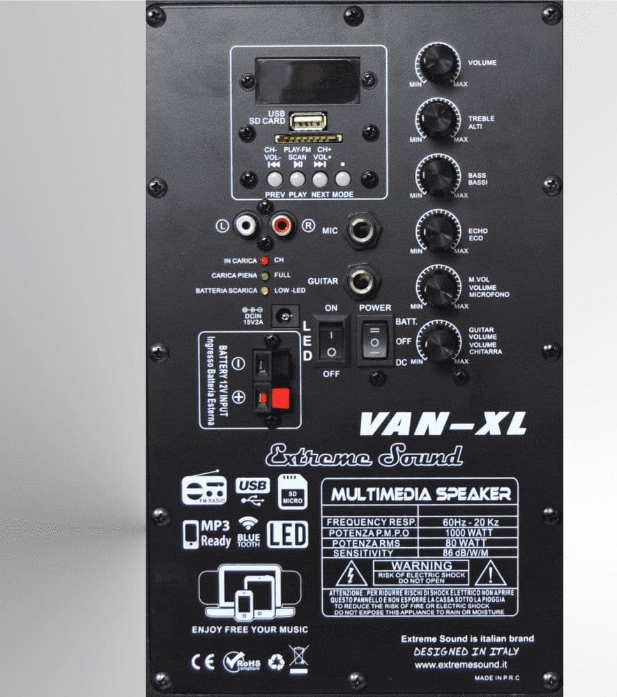 CASSA AUDIO PORTATILE BATTERIA WOOFER 15" USB MP3 MICROFONO EXTREME SOUND VAN-XL in Sistemi PA Trade Shop italia - Napoli, commercioVirtuoso.it