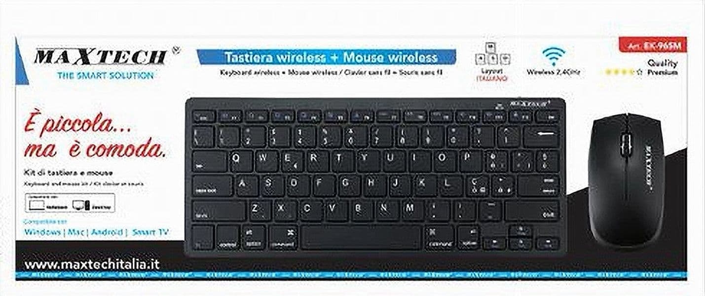 KIT TASTIERA + MOUSE WIRELESS 2.4GHZ LAYOUT ITA PC WINDOWS SMART TV MAC EK-965M in prodotto Trade Shop italia - Napoli, commercioVirtuoso.it